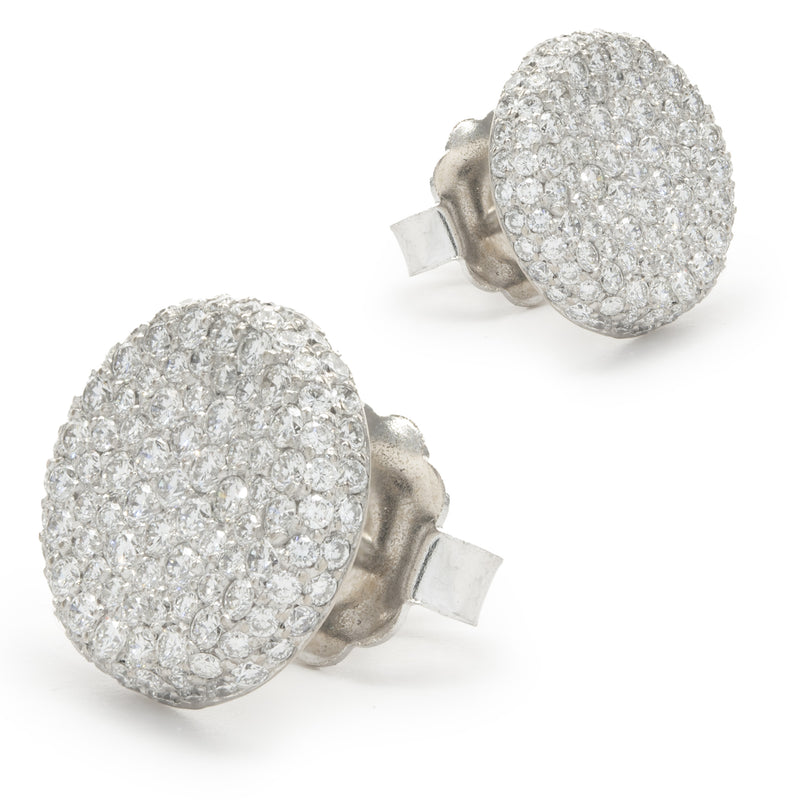 18 Karat White Gold Pave Diamond Button Stud Earrings