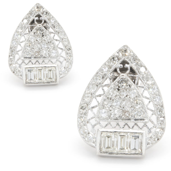 14 Karat White Gold Deco Style Diamond Earrings