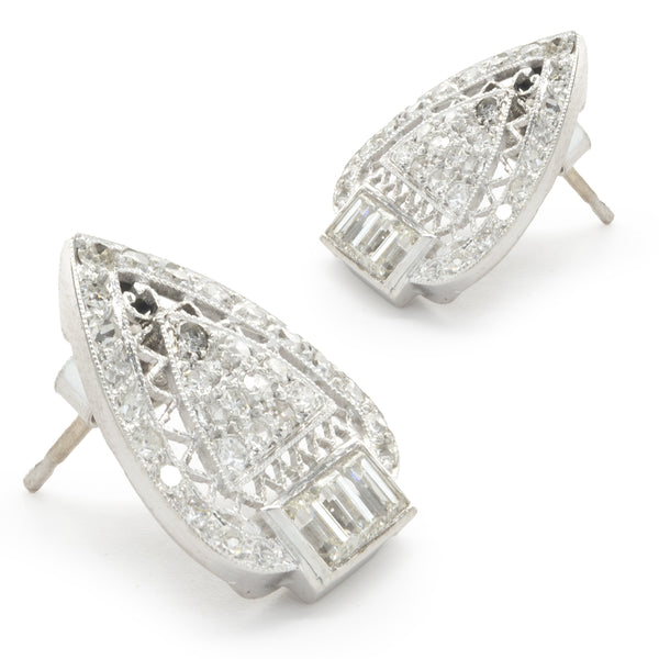 14 Karat White Gold Deco Style Diamond Earrings