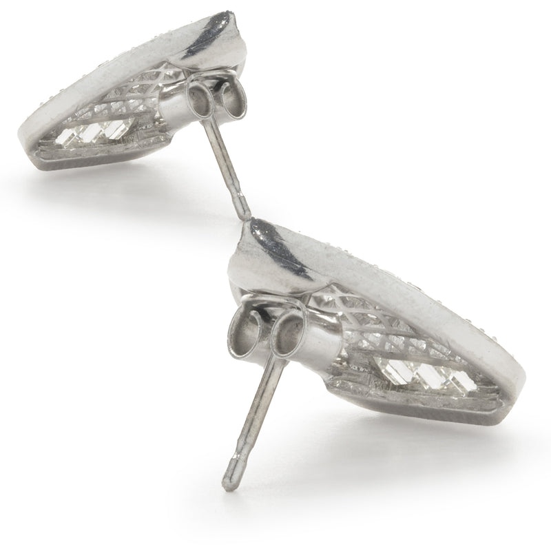 14 Karat White Gold Deco Style Diamond Earrings