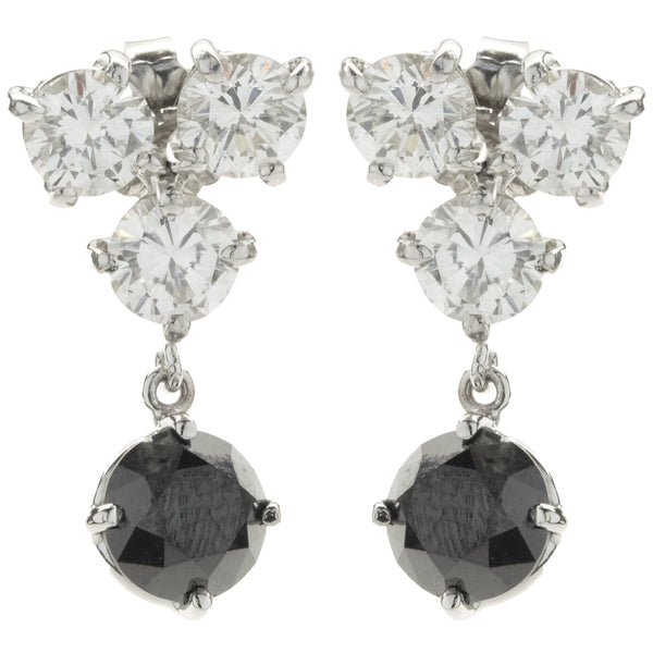 14k White Gold Black and White Diamond Dangle Earrings