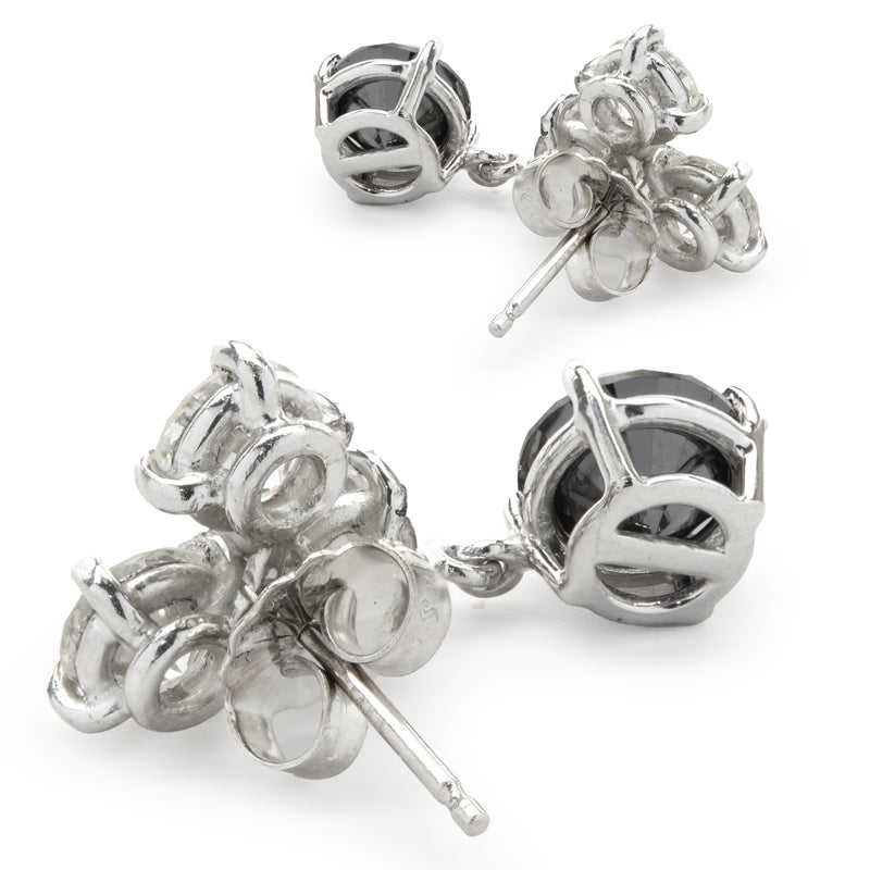 14k White Gold Black and White Diamond Dangle Earrings