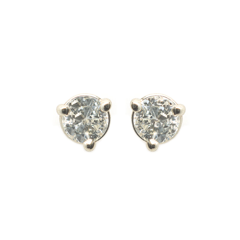 14 Karat White Gold Round Brilliant Diamond Stud Earrings