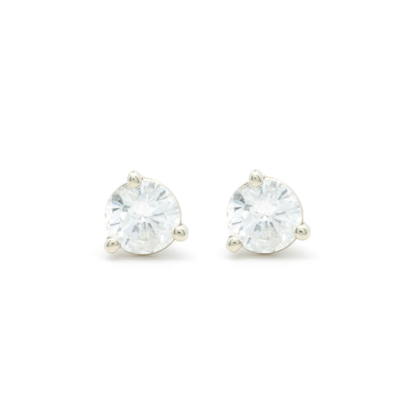 14 Karat White Gold Round Brilliant Diamond Stud Earrings