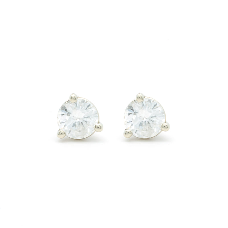 14 Karat White Gold Round Brilliant Diamond Stud Earrings