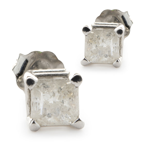 14 Karat White Gold Princess Cut Diamond Stud Earrings