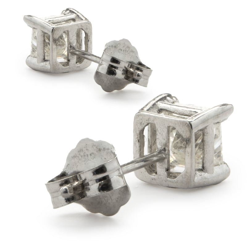 14 Karat White Gold Princess Cut Diamond Stud Earrings