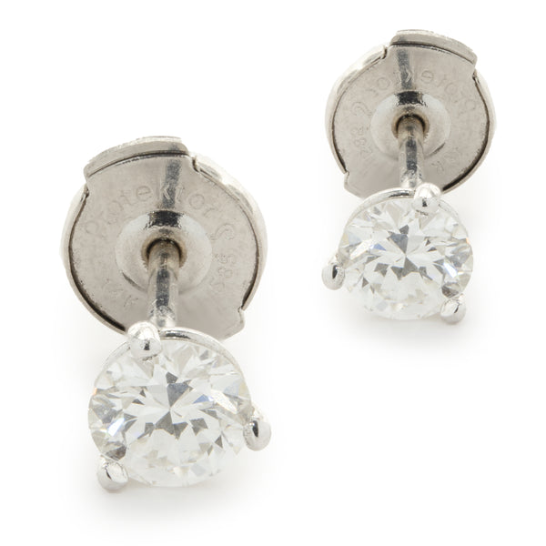 14 Karat White Gold Round Brilliant Cut Diamond Stud Earrings