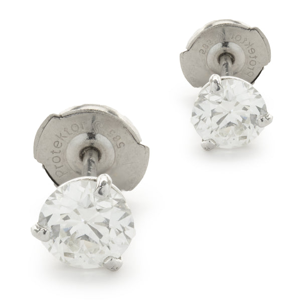 14 Karat White Gold Round European Cut Diamond Stud Earrings