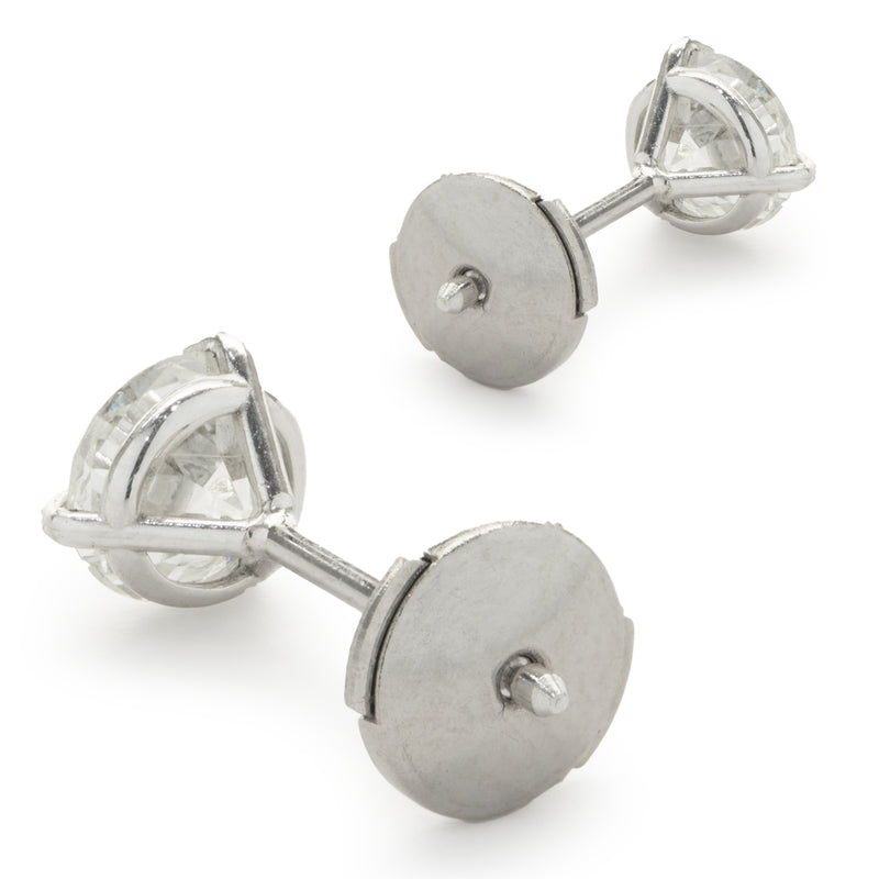 14 Karat White Gold Round European Cut Diamond Stud Earrings