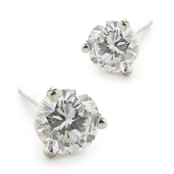 14 Karat White Gold Round Brilliant Cut Diamond Stud Earrings