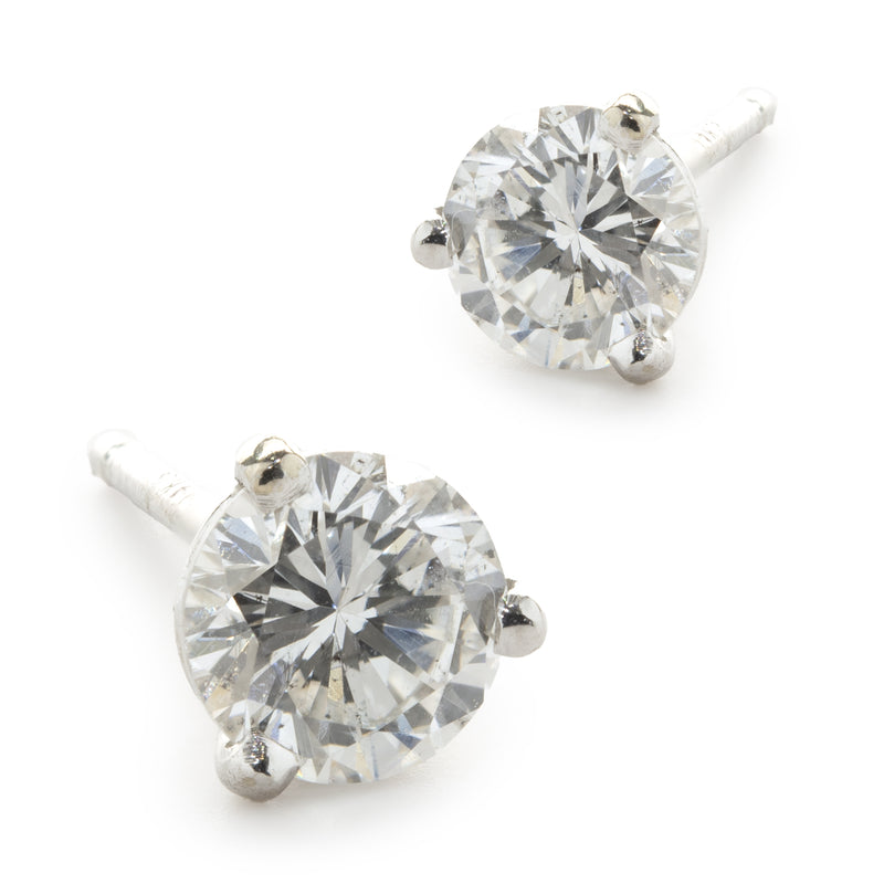 14 Karat White Gold Round Brilliant Cut Diamond Stud Earrings