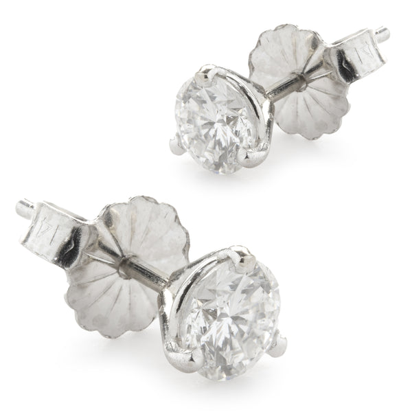 14 Karat White Gold Round Brilliant Cut Diamond Stud Earrings