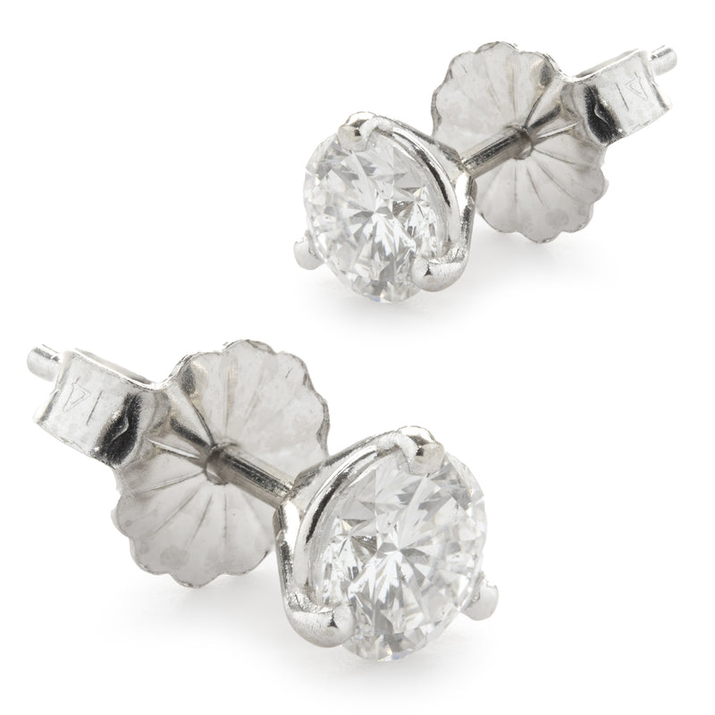14 Karat White Gold Round Brilliant Cut Diamond Stud Earrings