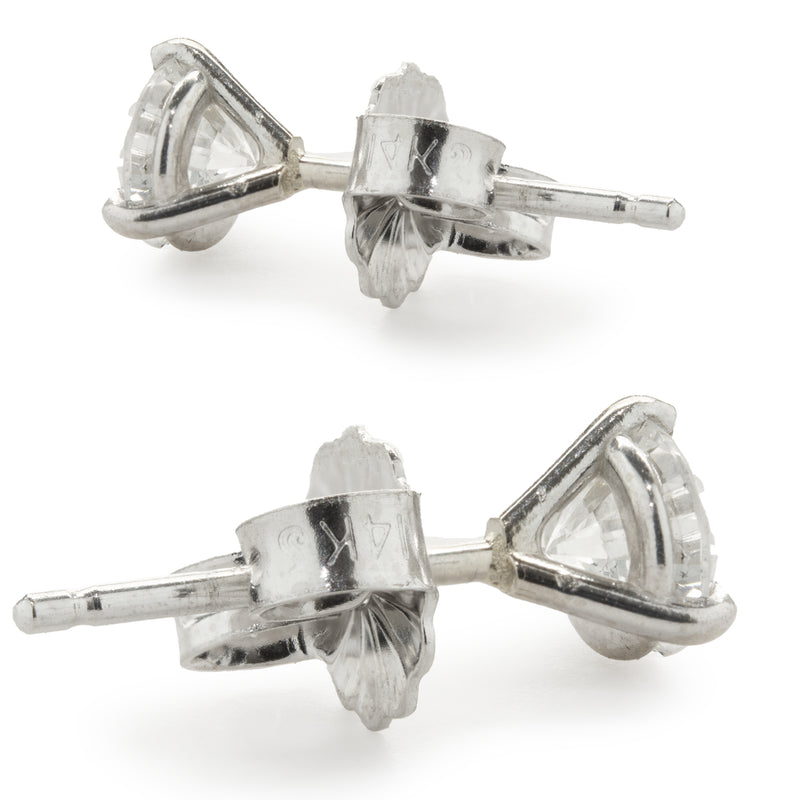 14 Karat White Gold Round Brilliant Cut Diamond Stud Earrings