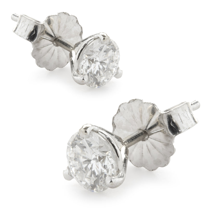 14 Karat White Gold Round Brilliant Cut Diamond Stud Earrings