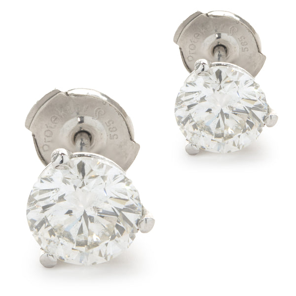 14 Karat White Gold Round Brilliant Cut Diamond Stud Earrings