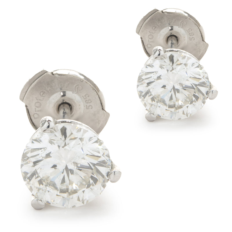 14 Karat White Gold Round Brilliant Cut Diamond Stud Earrings