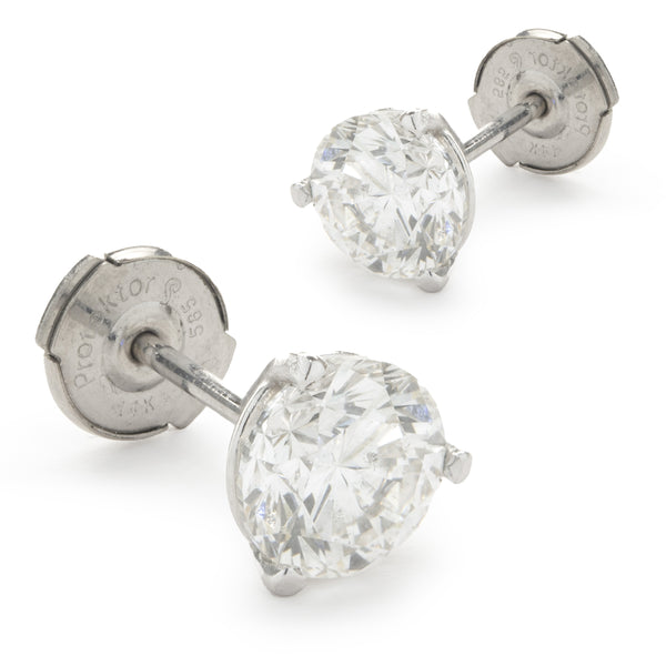 14 Karat White Gold Round Brilliant Cut Diamond Stud Earrings