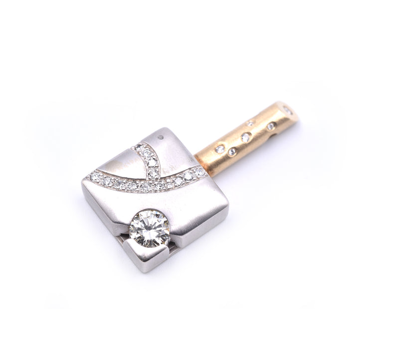 14k White and Yellow Gold Diamond Key Pendant