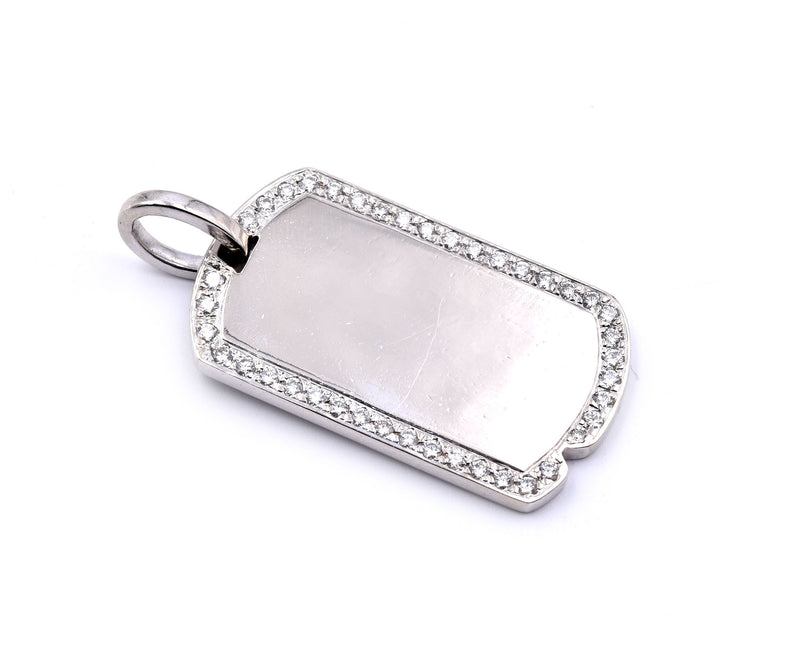 14 Karat White Gold Diamond Dog Tag Pendant
