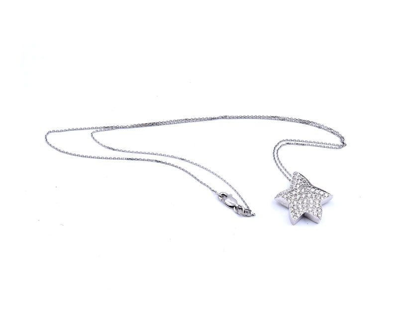 18 Karat Simon G White Gold Pave Diamond Star Necklace