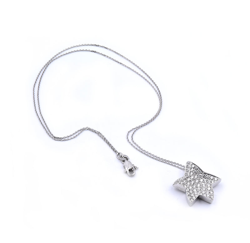 18 Karat Simon G White Gold Pave Diamond Star Necklace