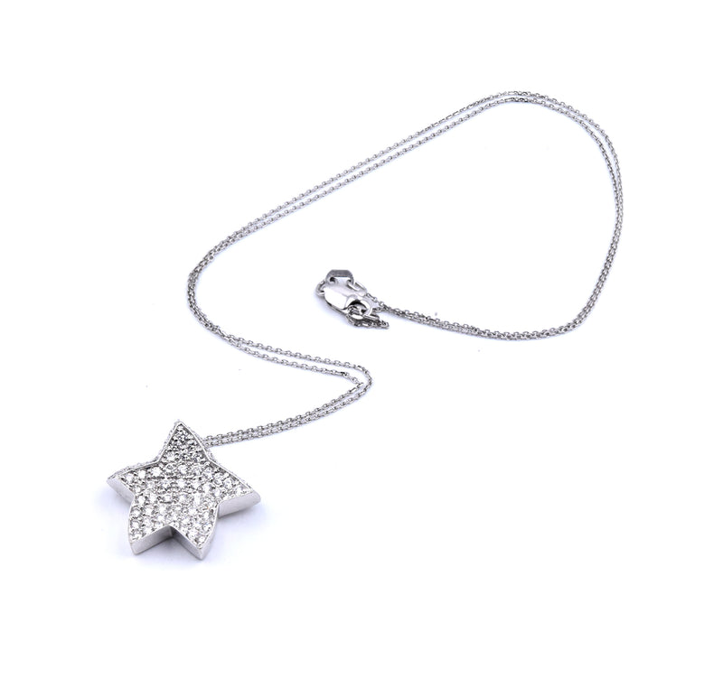 18 Karat Simon G White Gold Pave Diamond Star Necklace