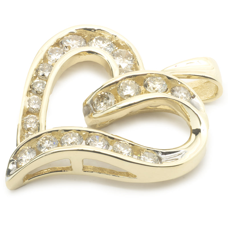 14 Karat Yellow Gold Diamond Channel Set Diamond Heart Pendant