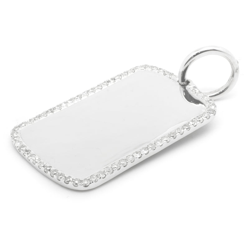 14 Karat White Gold Diamond Dog Tag Pendant