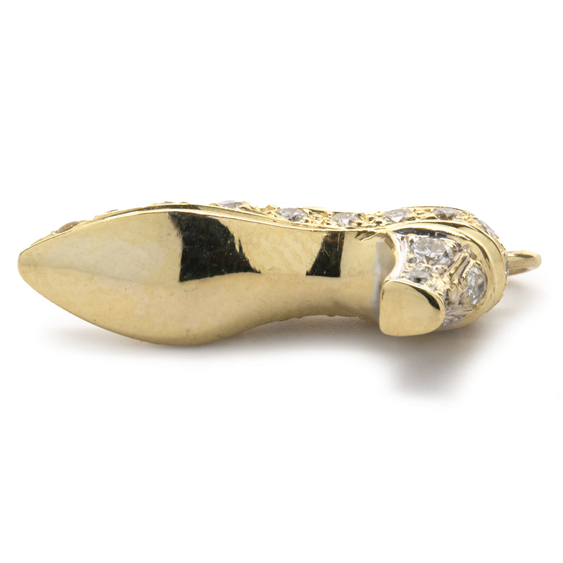18 Karat Yellow Gold Pave Diamond High Heel Pendant