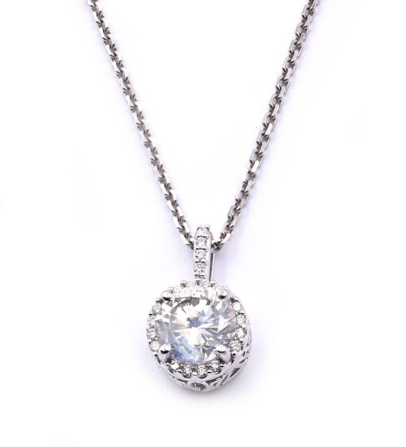 14 Karat White Gold Diamond Halo Necklace