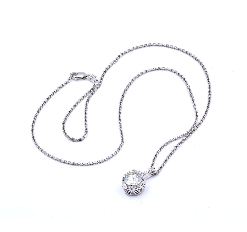 14 Karat White Gold Diamond Halo Necklace