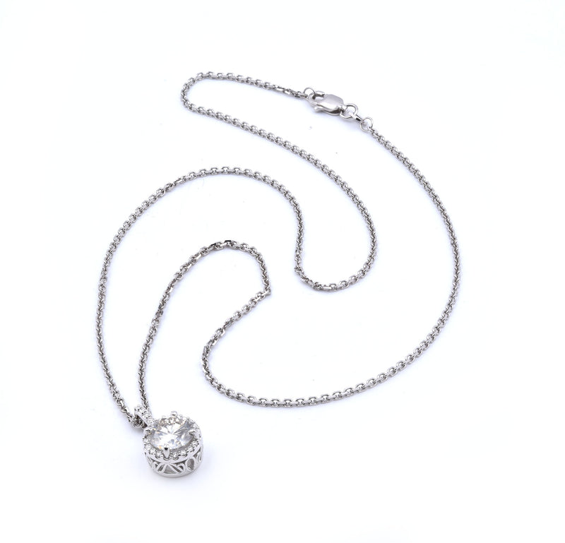 14 Karat White Gold Diamond Halo Necklace