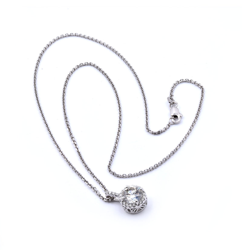14 Karat White Gold Diamond Halo Necklace
