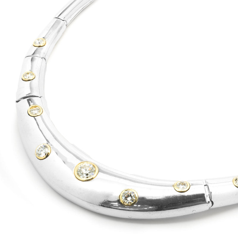Sadies 18 Karat Yellow and White Gold Diamond Dot Collar Necklace
