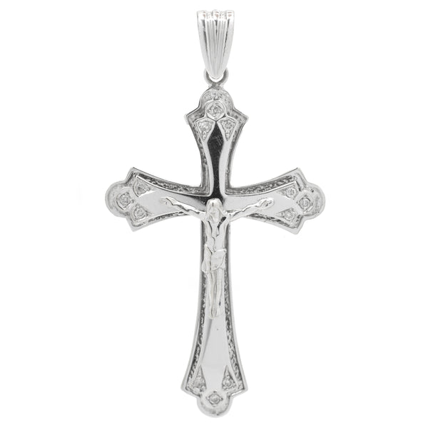 14 Karat White Gold Diamond Crucifix Cross Necklace