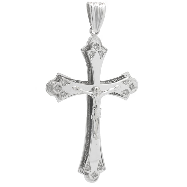 14 Karat White Gold Diamond Crucifix Cross Necklace