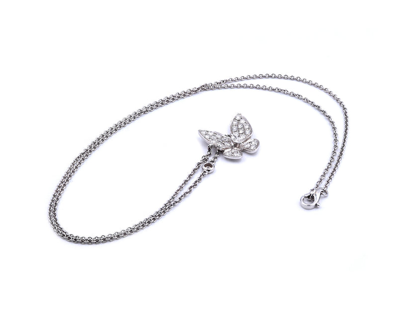 18 Karat White Gold Pave Diamond Butterfly Necklace