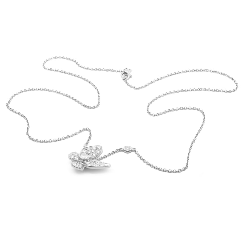 18 Karat White Gold Pave Diamond Butterfly Necklace