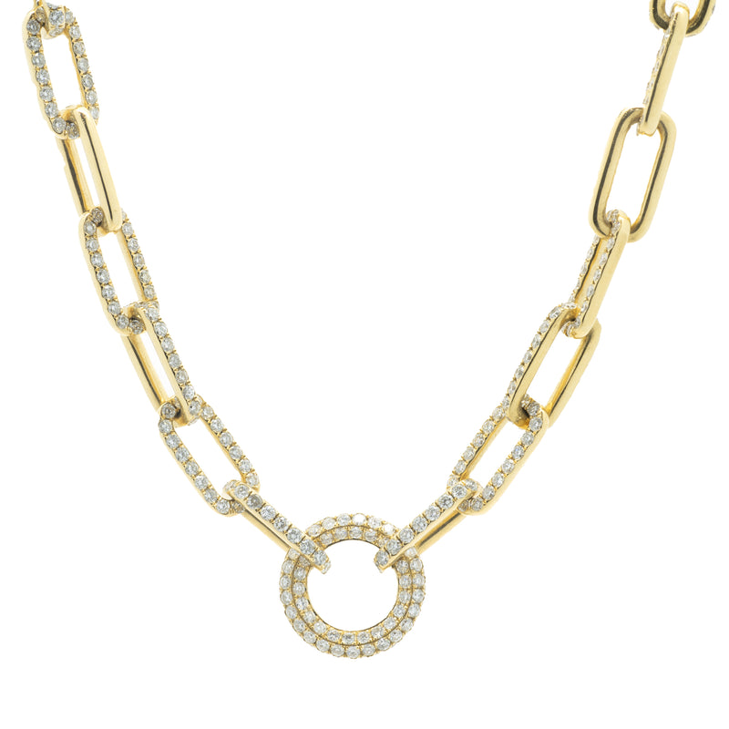 18 Yellow Gold Pave Diamond Paperclip Link Necklace
