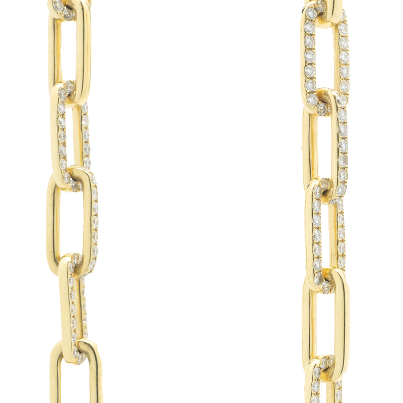 18 Yellow Gold Pave Diamond Paperclip Link Necklace