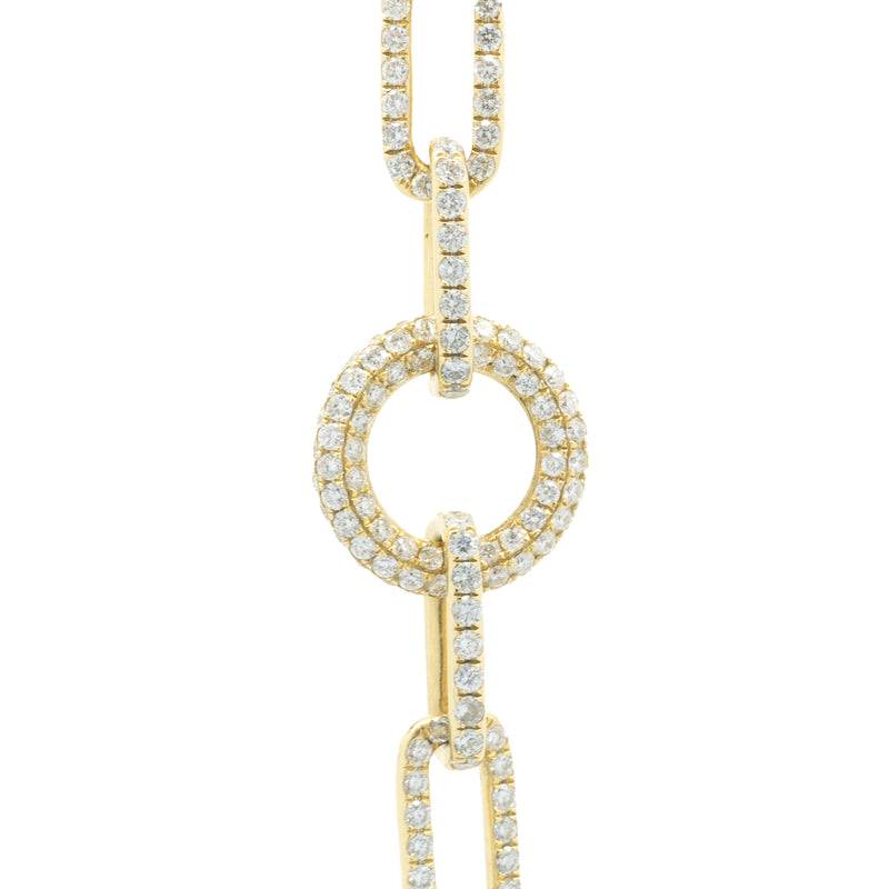 18 Yellow Gold Pave Diamond Paperclip Link Necklace
