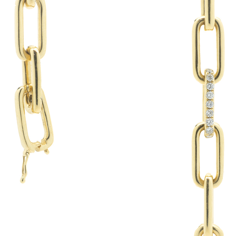 18 Yellow Gold Pave Diamond Paperclip Link Necklace