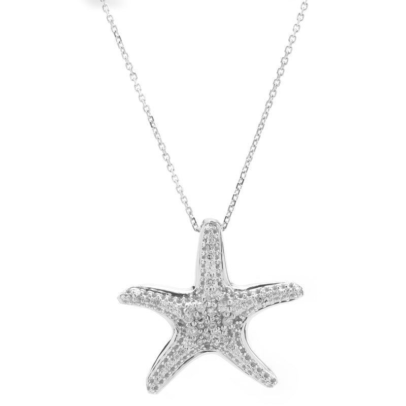 14 Karat White Gold Pave Diamond Starfish Necklace