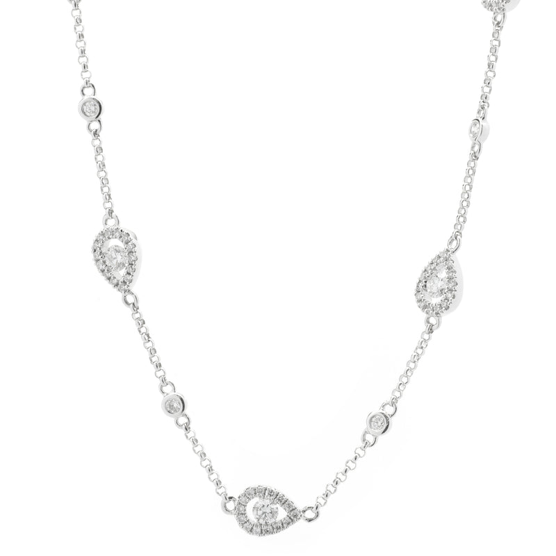 14 Karat White Gold Diamond Pear Shape Clusters By The Yard Necklace