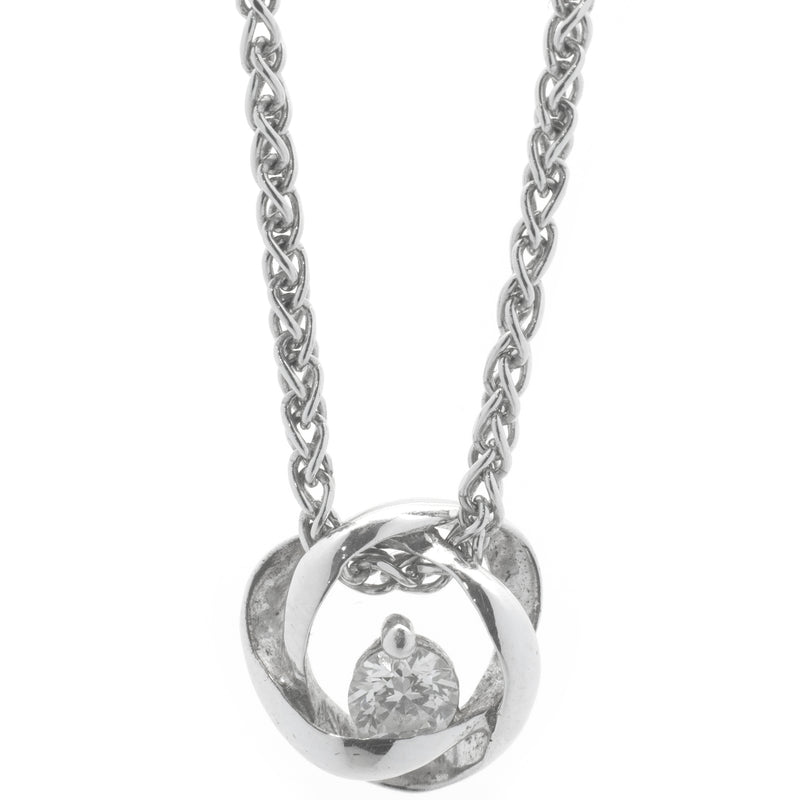 14 Karat White Gold Diamond Solitaire Swirl Necklace