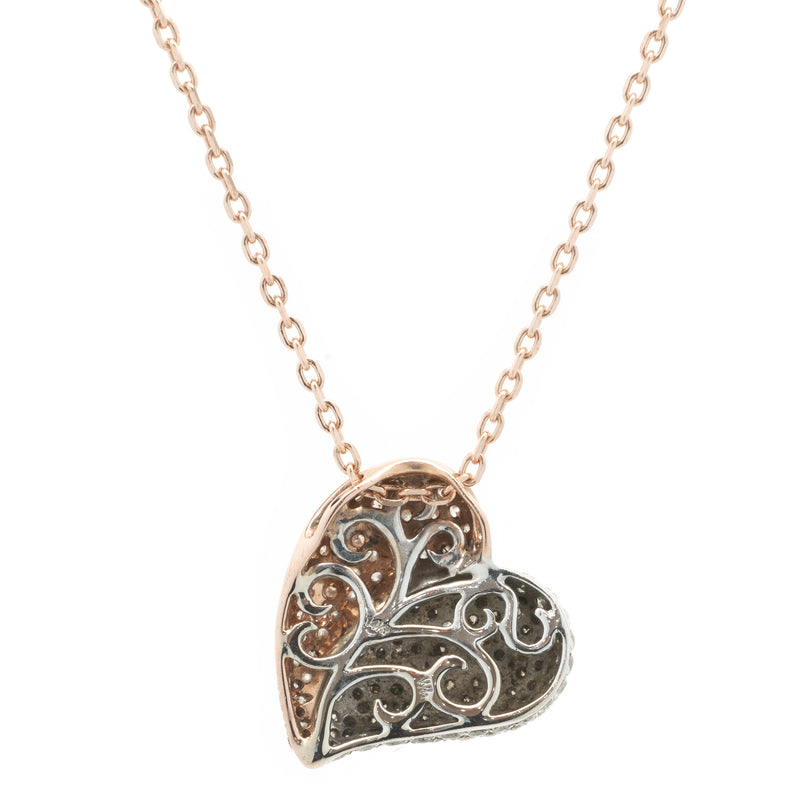 14 Karat Rose and White Gold Pave Diamond Heart Necklace