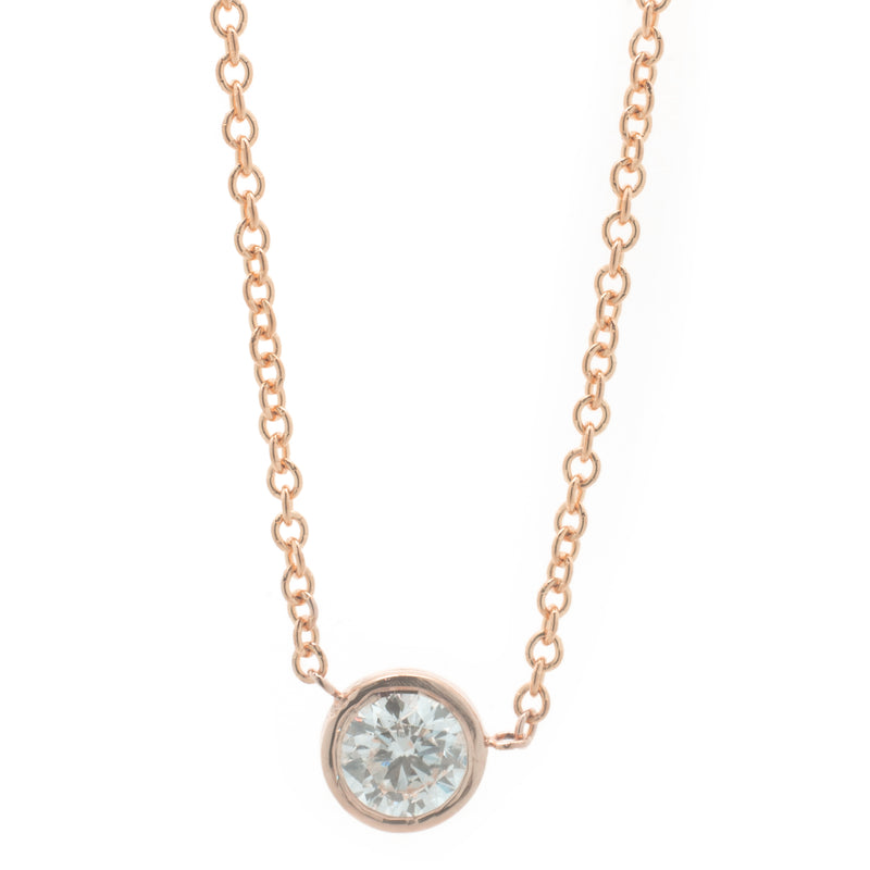 14 Karat Rose Gold Round Brilliant Diamond Solitaire Necklace