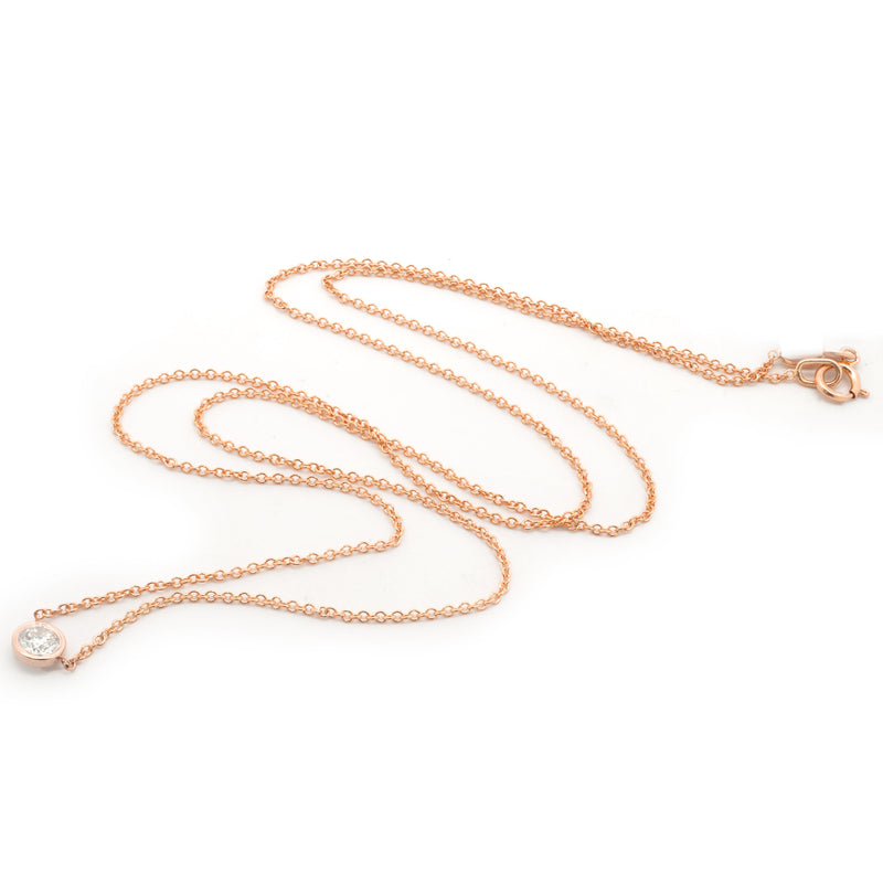 14 Karat Rose Gold Round Brilliant Diamond Solitaire Necklace